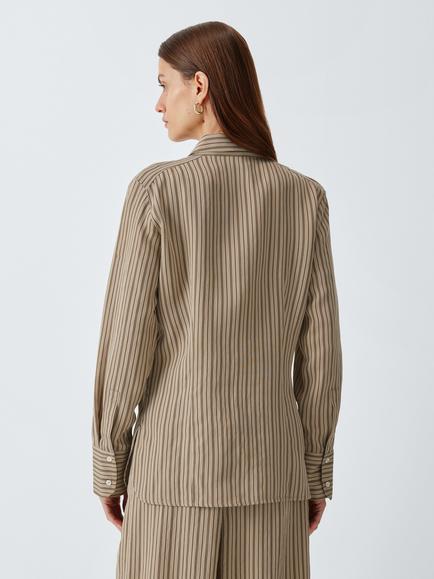 Marella Folk Pinstripe Shirt, Hazelnut Brown - view 2, Hazelnut Brown