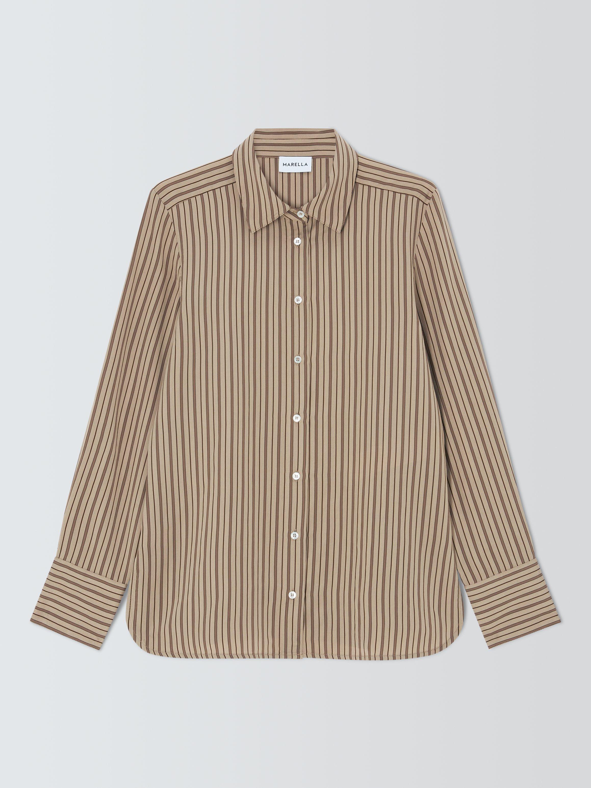 Product image 1 of 1, which shows Marella Folk Pinstripe Shirt, Hazelnut Brown, 6