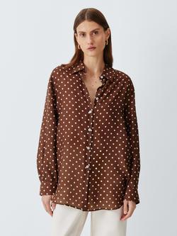 Marella Sangio Polka Dot Pure Silk Shirt, Brown/Cream - view 2, Brown/Cream