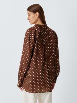 Marella Sangio Polka Dot Pure Silk Shirt, Brown/Cream, Brown/Cream