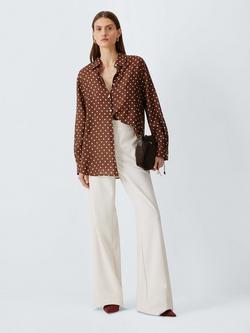 Marella Sangio Polka Dot Pure Silk Shirt, Brown/Cream - view 2, Brown/Cream