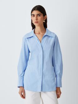 Marella Striped Cotton Shirt, Blue/White, Blue/White