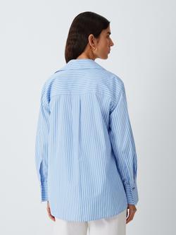 Marella Striped Cotton Shirt, Blue/White - view 2, Blue/White