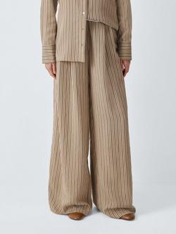 Marella Wide Leg Striped Trousers, Brown, Brown