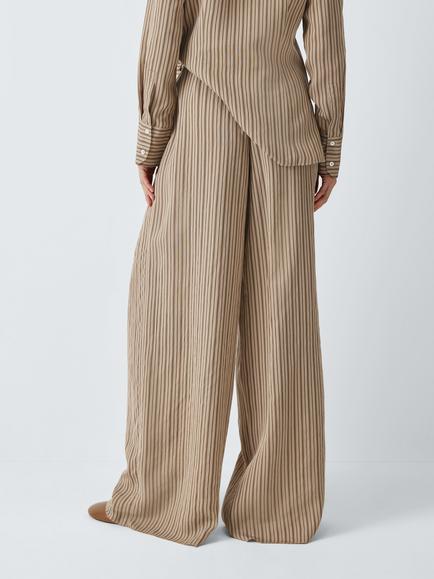 Marella Wide Leg Striped Trousers, Brown - view 2, Brown
