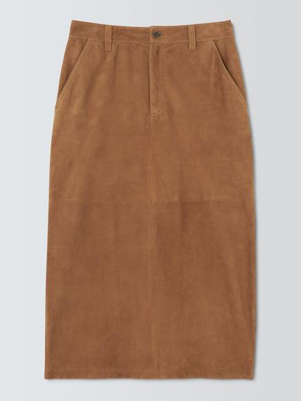Marella MLSZEUS Suede Straight Midi Skirt, Brown, Brown