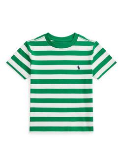 Ralph Lauren Kids' Cotton Short Sleeved Striped T-Shirt, Cruise Green/White, Cruise Green/White