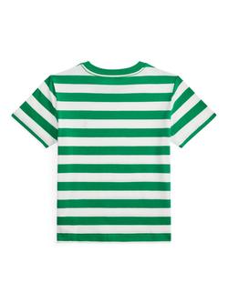 Ralph Lauren Kids' Cotton Short Sleeved Striped T-Shirt, Cruise Green/White - view 2, Cruise Green/White