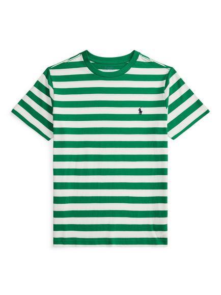 Ralph Lauren Kids' Cotton Short Sleeved Striped T-Shirt, Cruise Green/White, Cruise Green/White