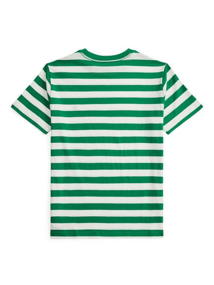 Ralph Lauren Kids' Cotton Short Sleeved Striped T-Shirt, Cruise Green/White - view 2, Cruise Green/White