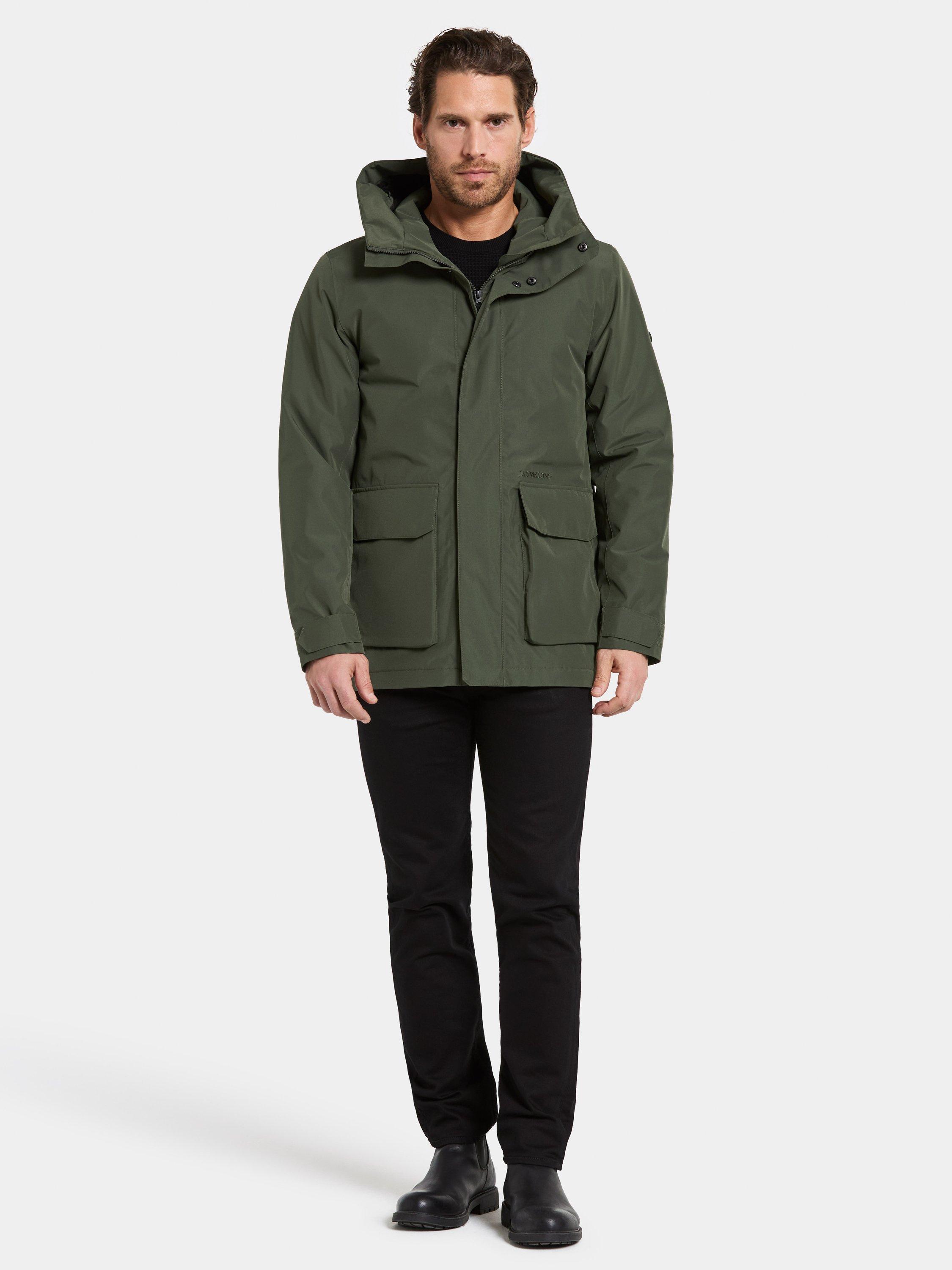 Product image 1 of 11, which shows Didriksons Liam Waterproof Padded Hooded Parka Coat, Deep Green, S