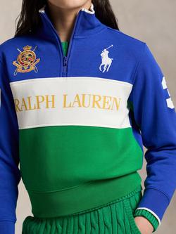 Ralph Lauren Kids' Cotton Blend Polo Pullover Jumper, Sapphire Multi - view 2, Sapphire Multi