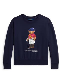 Ralph Lauren Kids' Cotton Blend Polo Bear Sweatshirt, Newport Navy, Newport Navy