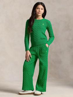 Ralph Lauren Kids' Cotton Cable Knit Wide Leg Trousers, Cruise Green, Cruise Green