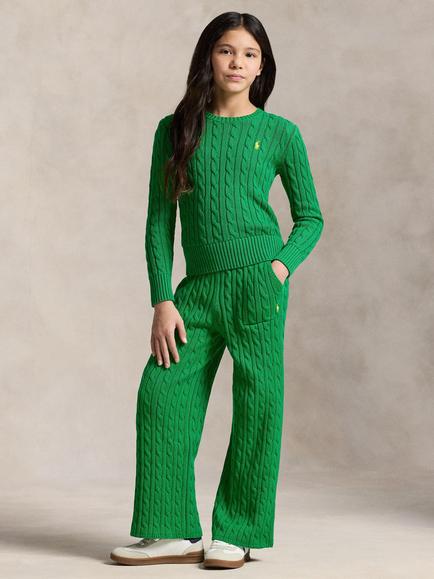 Ralph Lauren Kids' Cotton Cable Knit Wide Leg Trousers, Cruise Green, Cruise Green