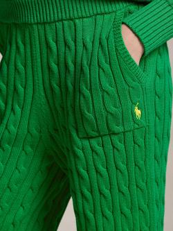 Ralph Lauren Kids' Cotton Cable Knit Wide Leg Trousers, Cruise Green - view 2, Cruise Green