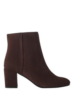 Jones Bootmaker Neptune Suede Block Heel  Ankle Boots, Chocolate, Chocolate