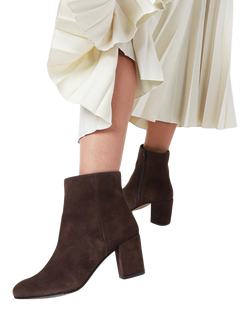 Jones Bootmaker Neptune Suede Block Heel  Ankle Boots, Chocolate - view 2, Chocolate