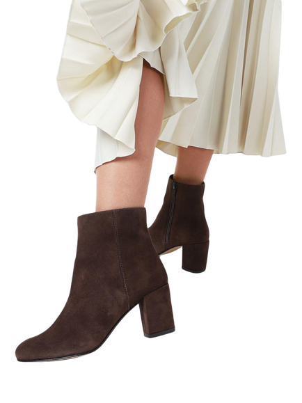 Jones Bootmaker Neptune Suede Block Heel  Ankle Boots, Chocolate - view 2, Chocolate