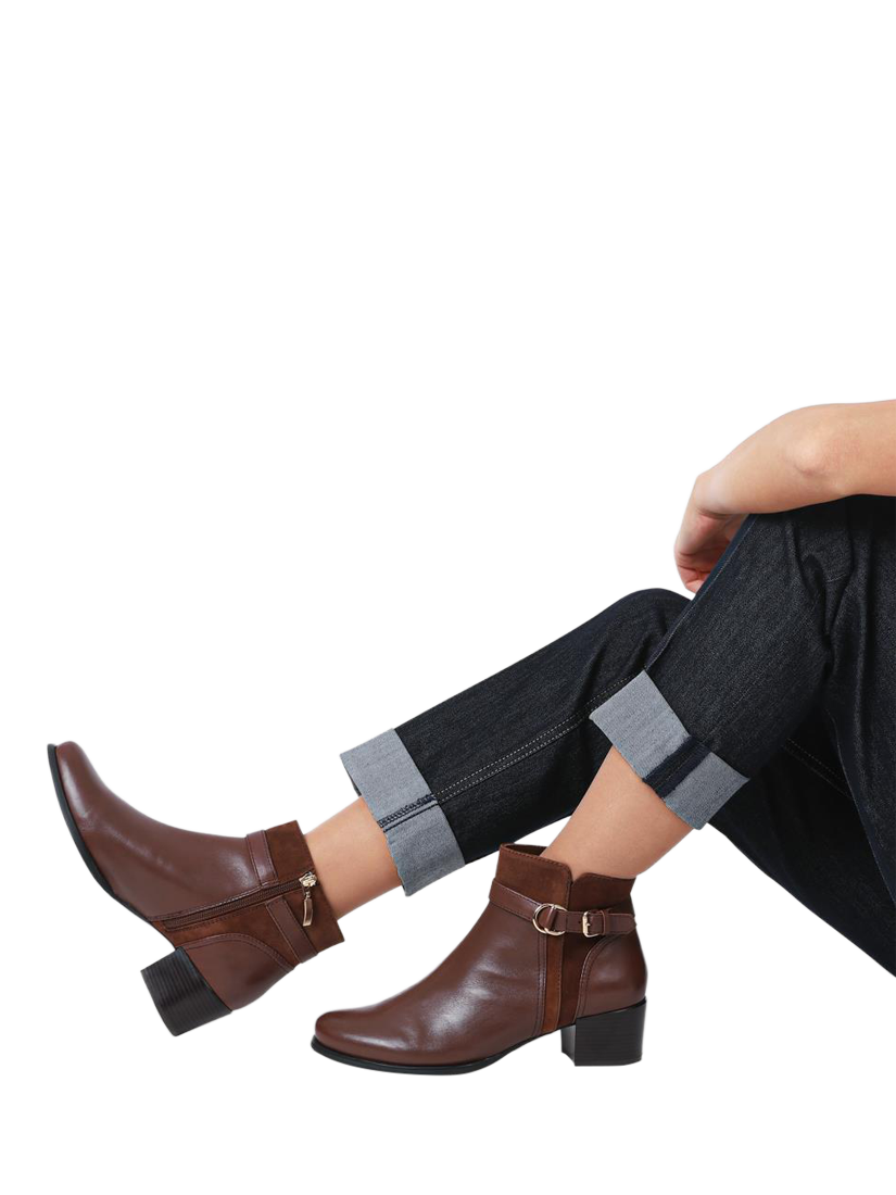 Product image 2 of 6, which shows Jones Bootmaker Sarina Leather Heeled Ankle Boots, Brown, 3