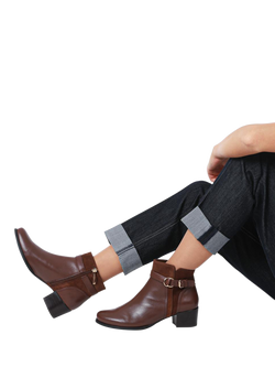 Jones Bootmaker Sarina Leather Heeled Ankle Boots - view 2, Brown