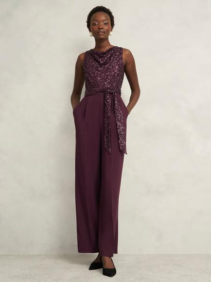 Hobbs Zuri Sequin Bodice Jumpsuit, Onyx Red, Onyx Red
