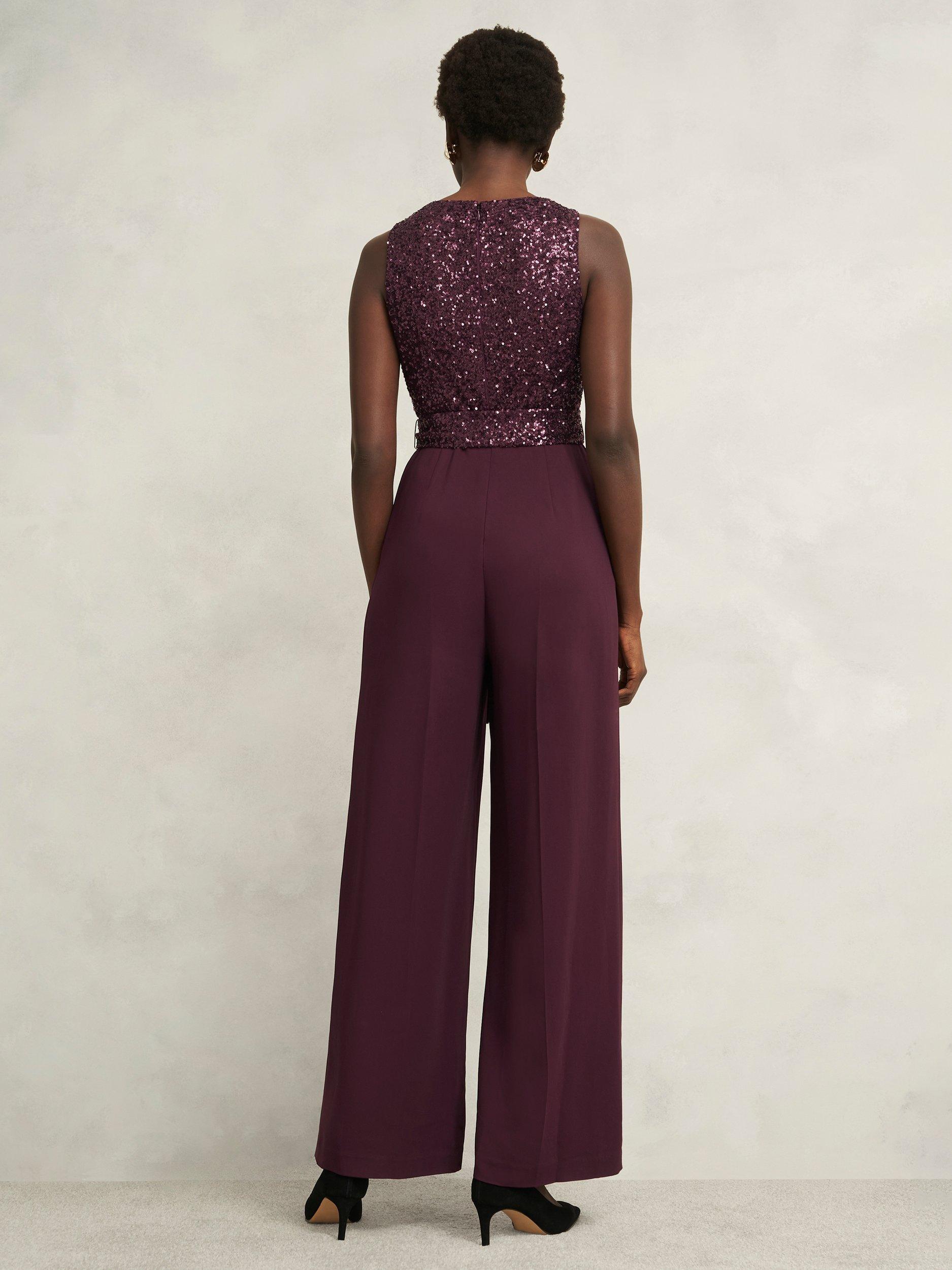 Product image 2 of 7, which shows Hobbs Zuri Sequin Bodice Jumpsuit, Onyx Red, 8