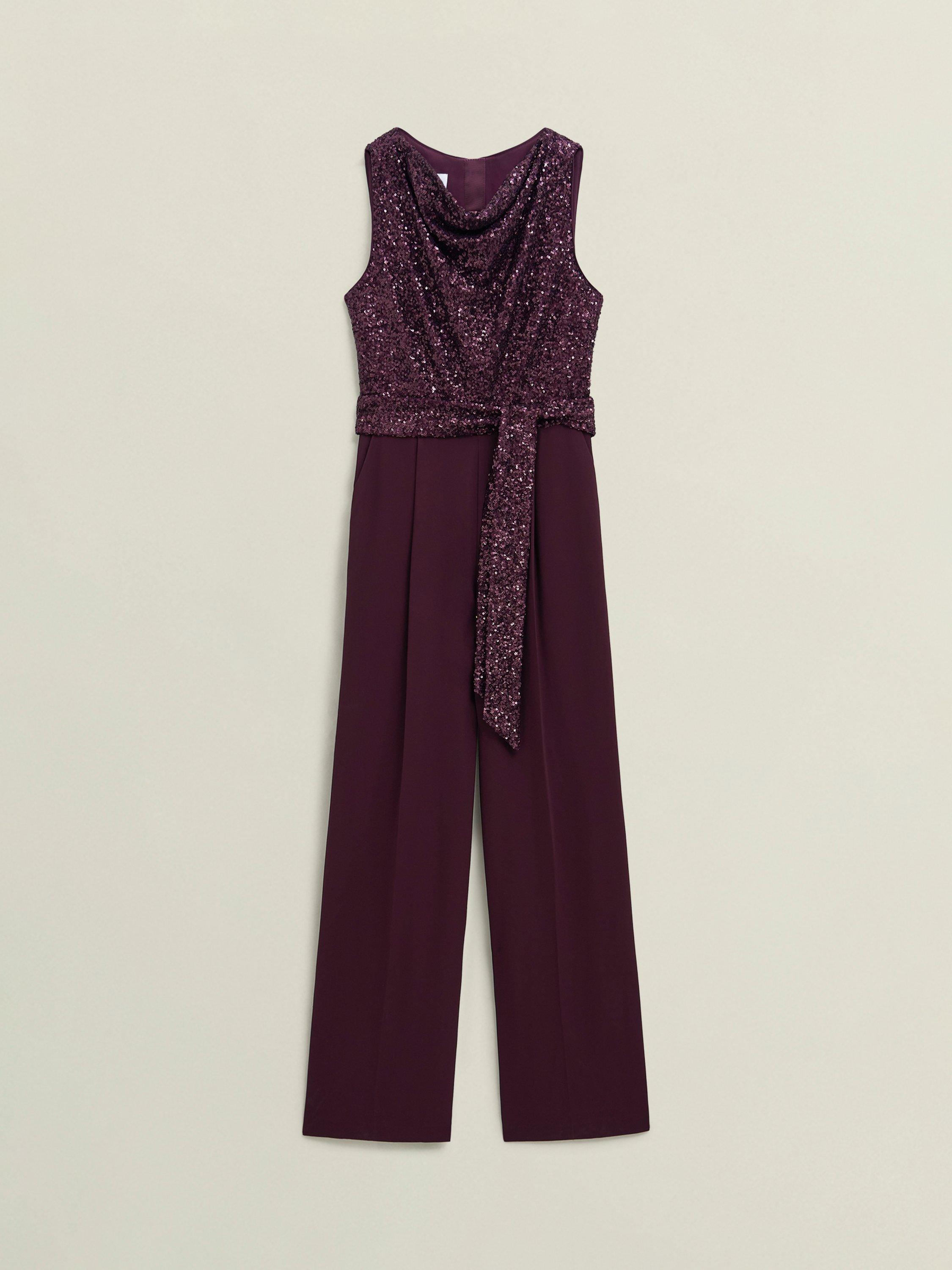 Product image 4 of 7, which shows Hobbs Zuri Sequin Bodice Jumpsuit, Onyx Red, 8