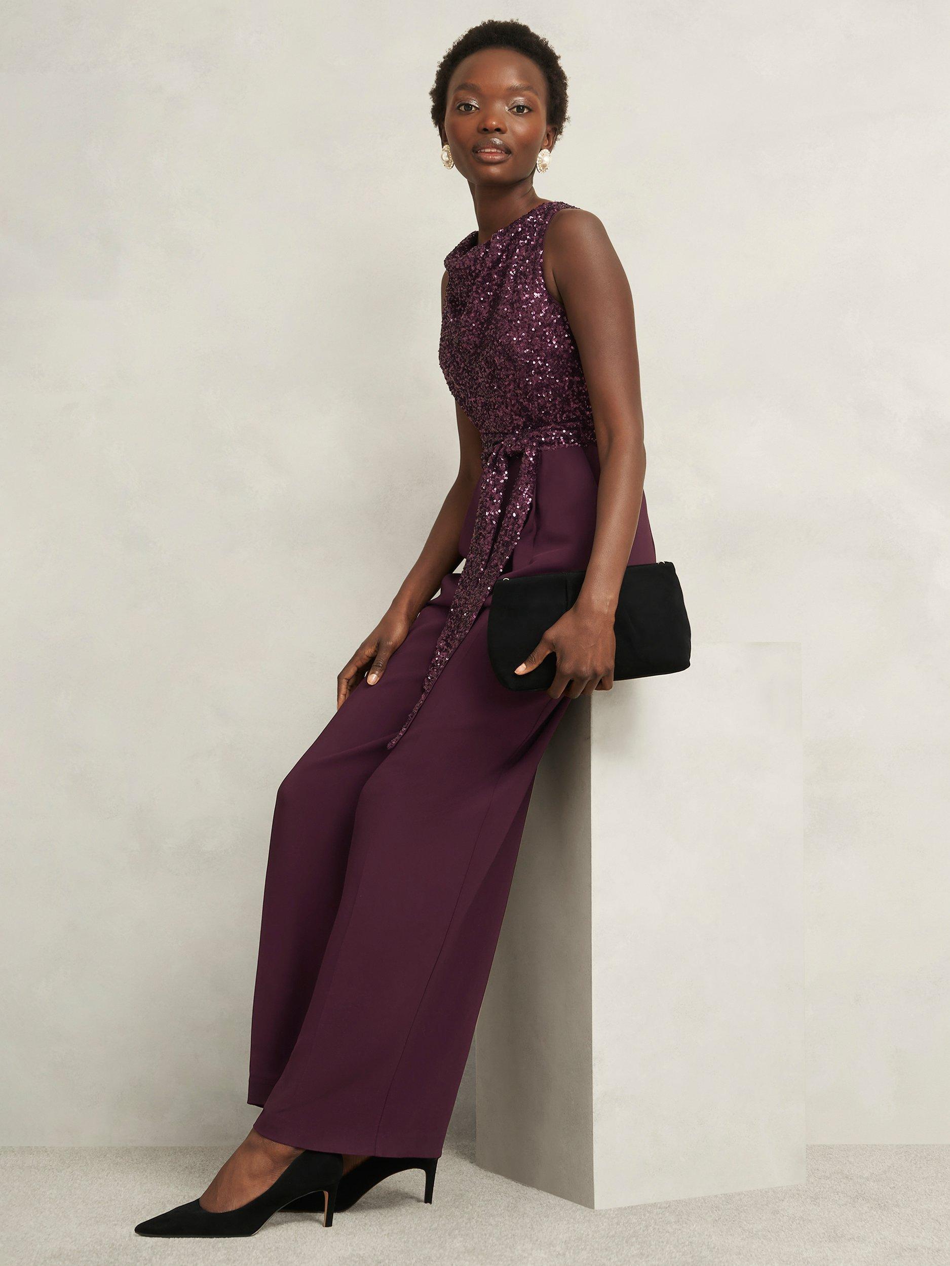 Product image 7 of 7, which shows Hobbs Zuri Sequin Bodice Jumpsuit, Onyx Red, 8