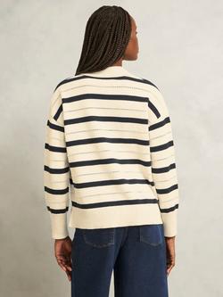 Hobbs Beauford Stripe Polo Jumper, Cream/Navy - view 2, Cream/Navy
