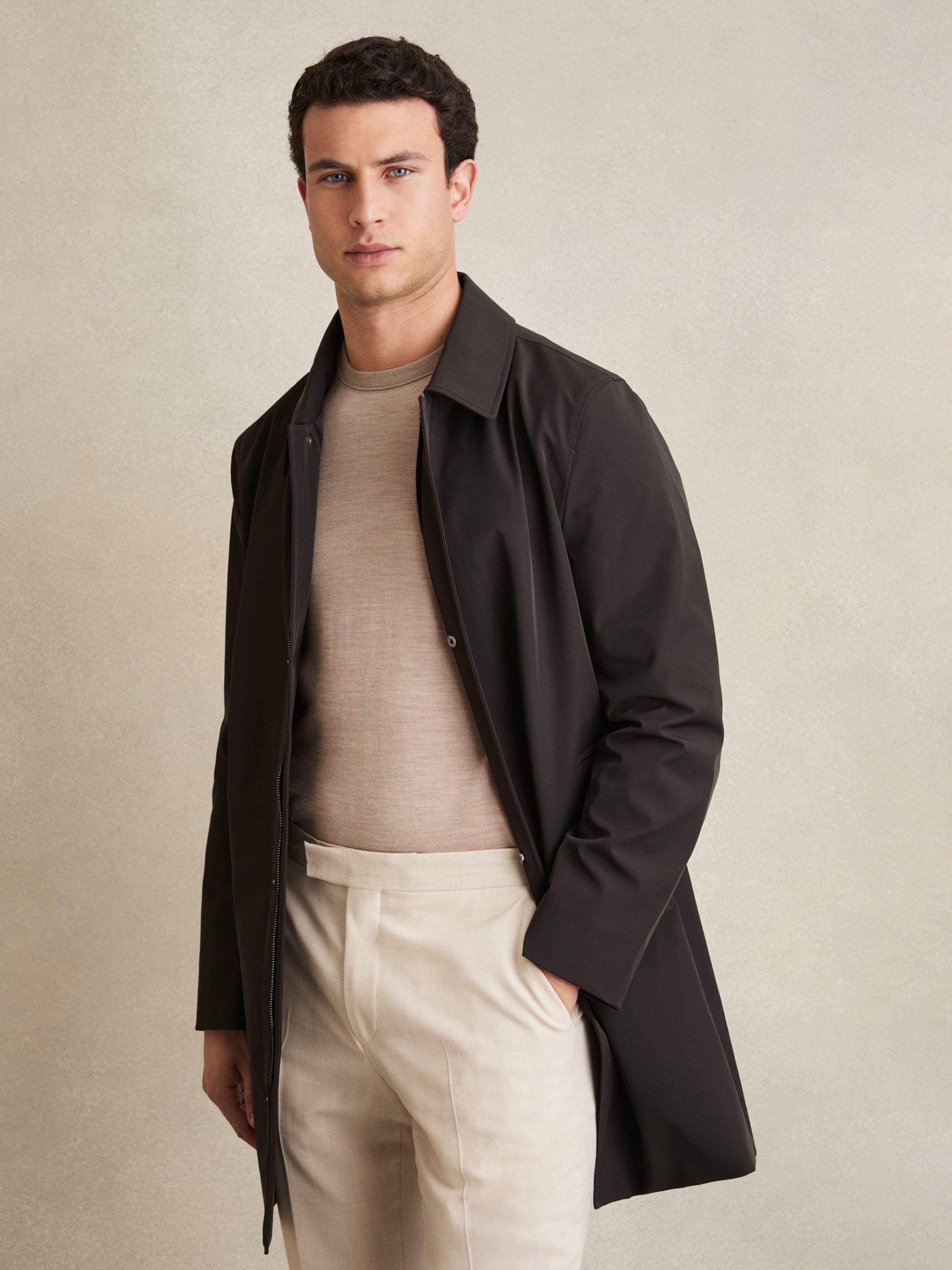 Product image 1 of 5, which shows Reiss Logan Funnel Neck Coat, Brown, S