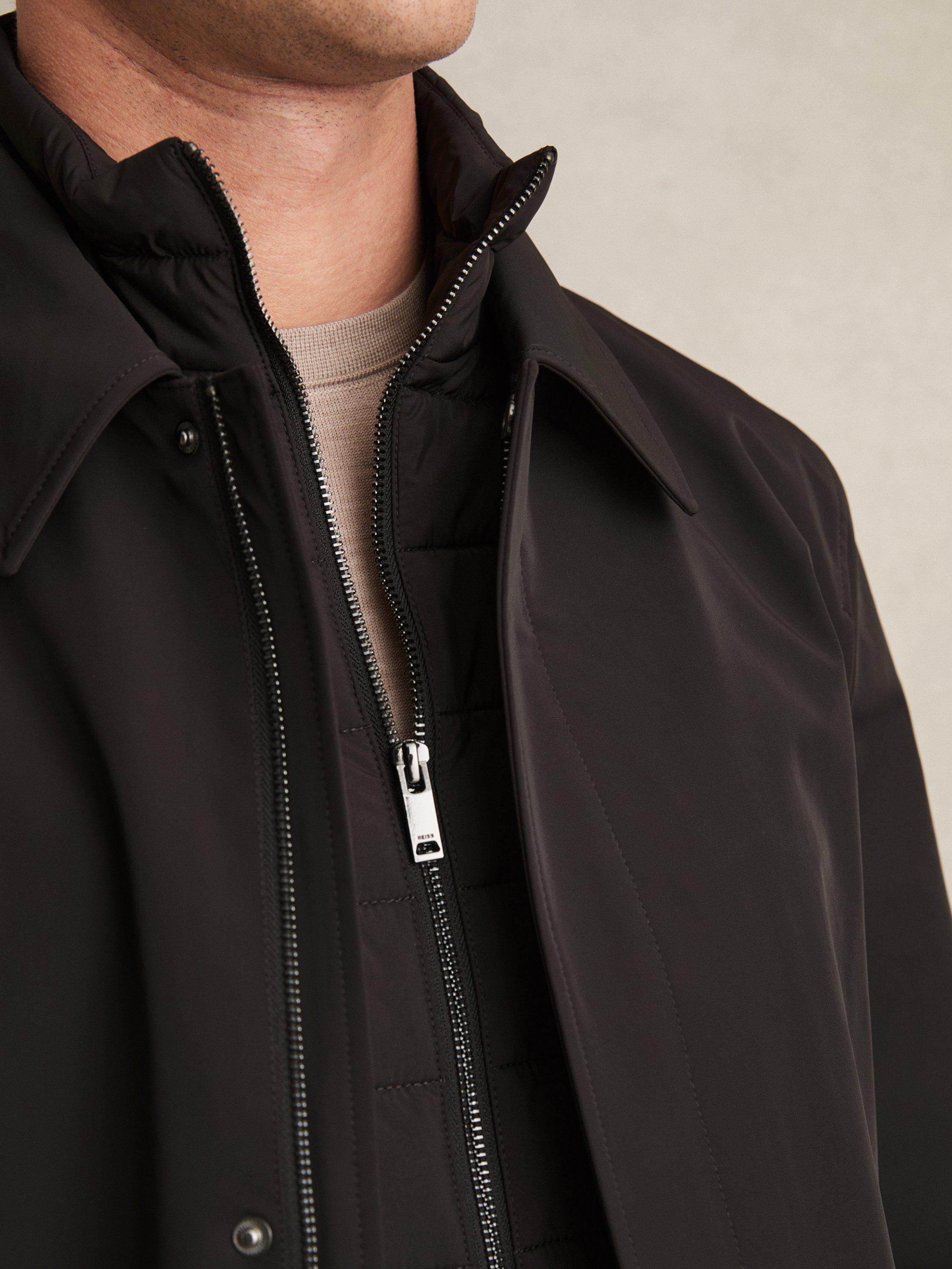 Product image 2 of 5, which shows Reiss Logan Funnel Neck Coat, Brown, S