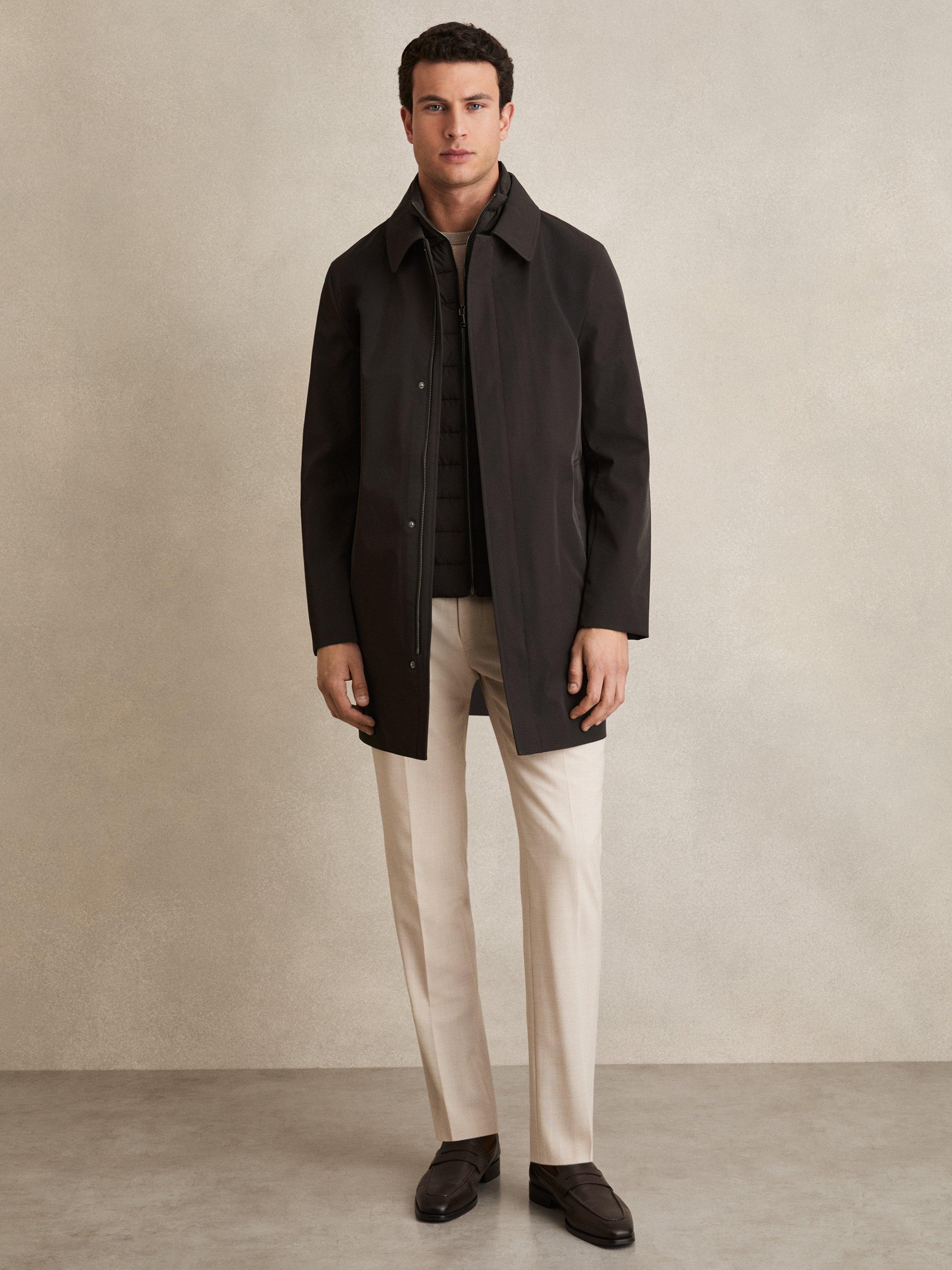 Product image 4 of 5, which shows Reiss Logan Funnel Neck Coat, Brown, S