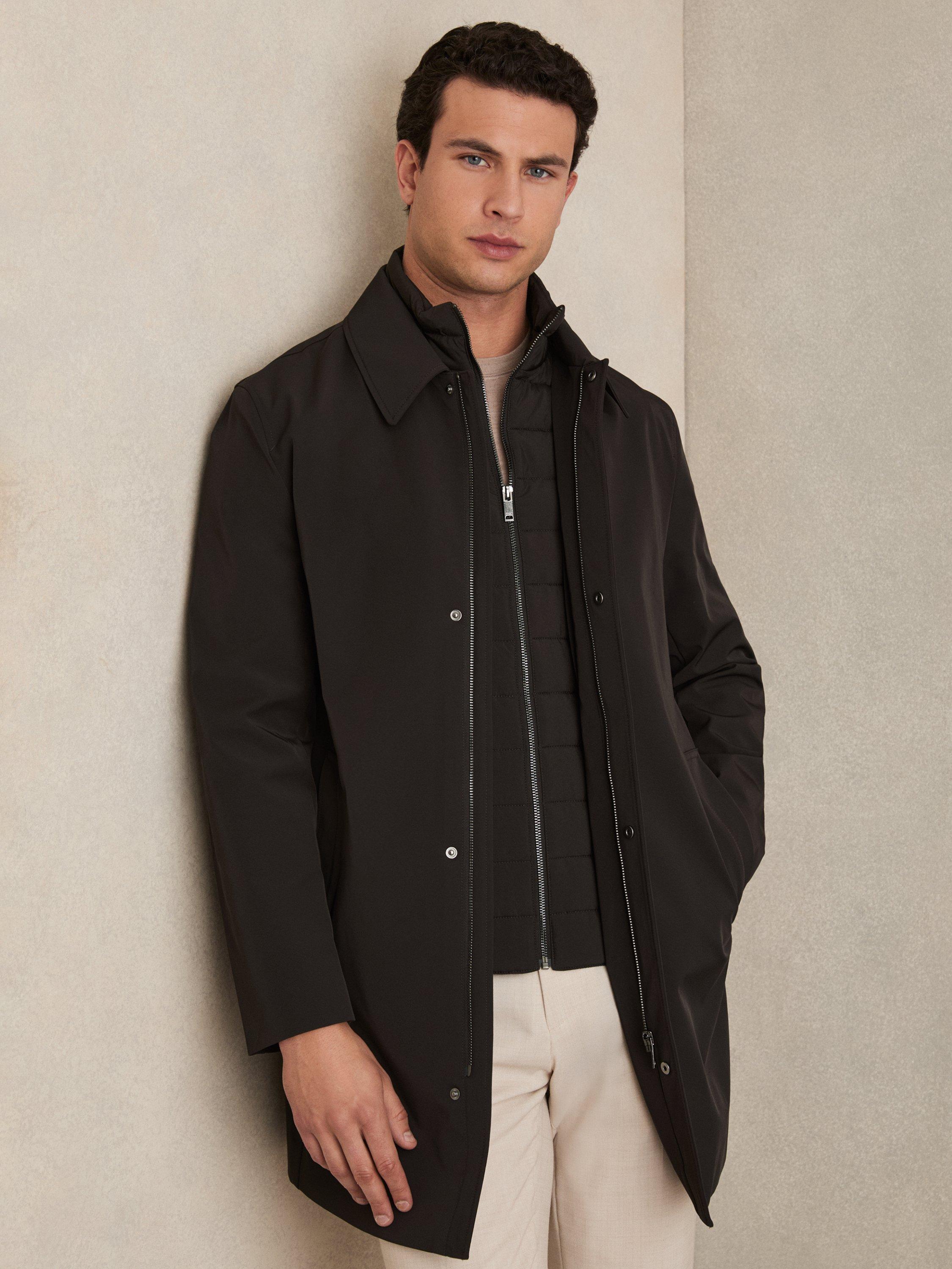 Product image 5 of 5, which shows Reiss Logan Funnel Neck Coat, Brown, S