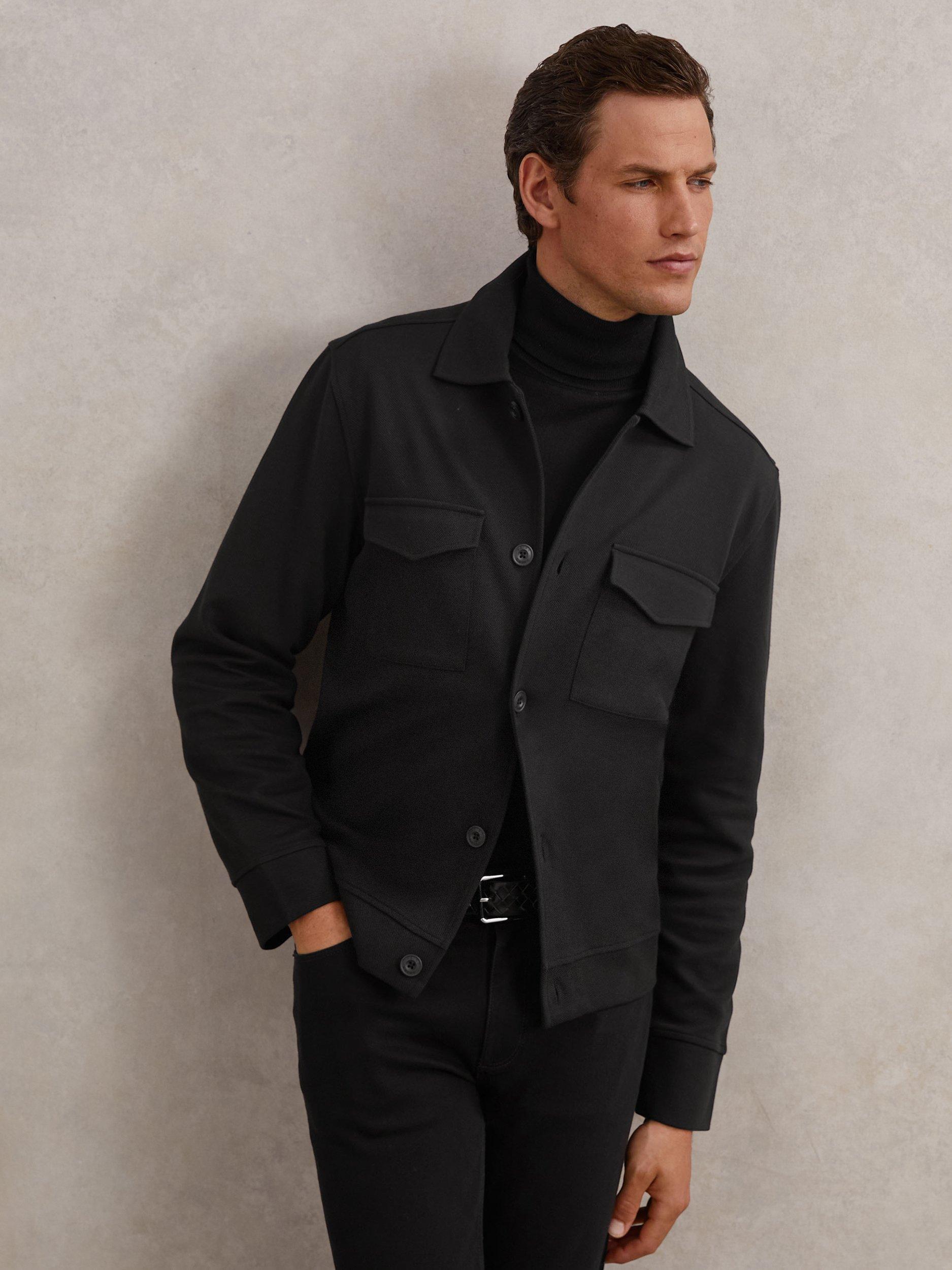 Product image 1 of 5, which shows Reiss Finley Overshirt, Black, M
