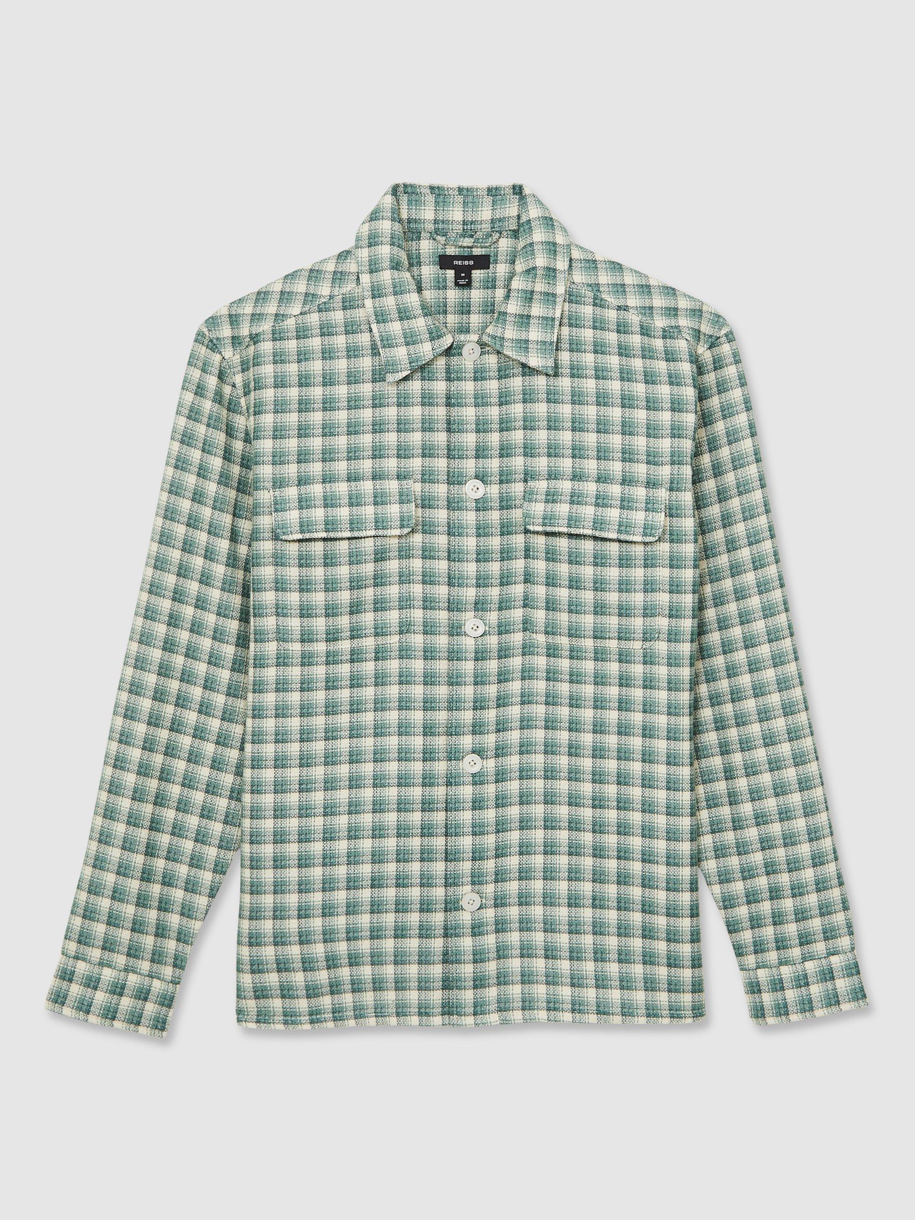 Product image 3 of 5, which shows Reiss Ribona Check Shirt, Green, XS