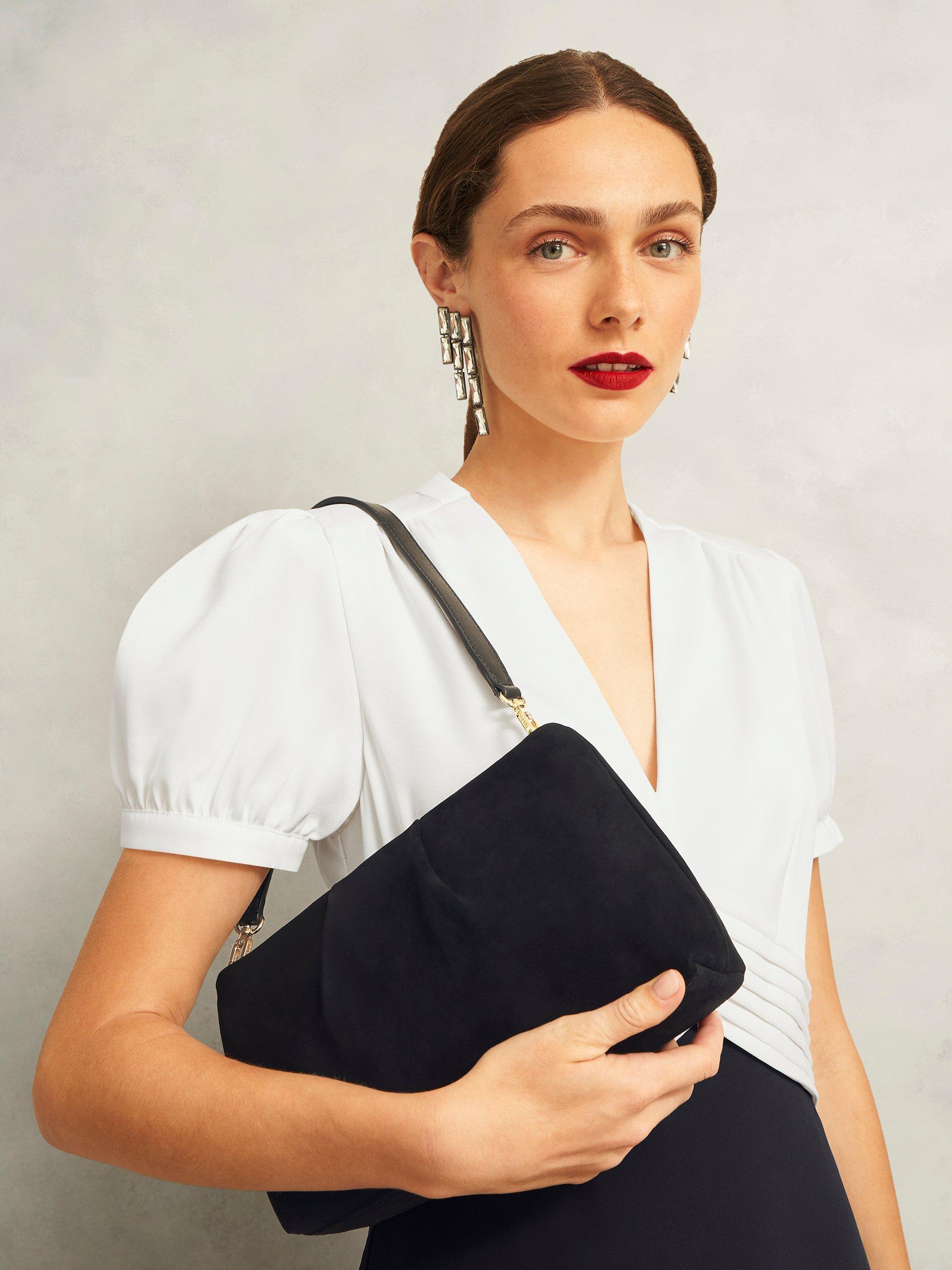 Product image 3 of 4, which shows Hobbs Clifton Suede Clutch Bag, Black