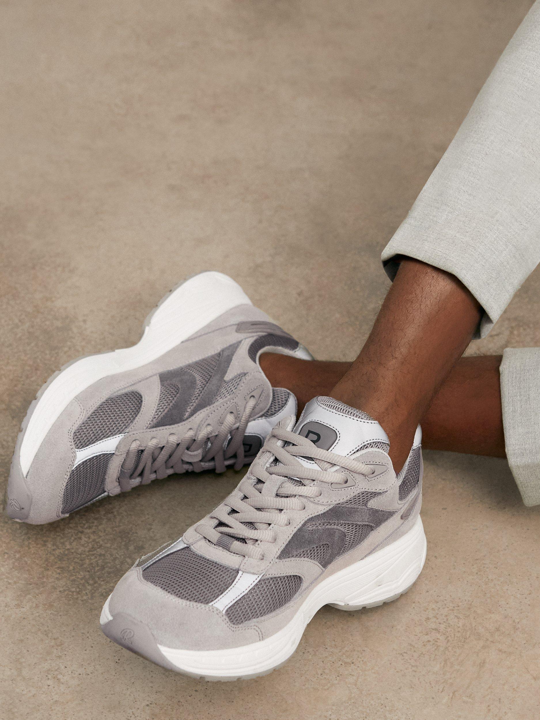 Product image 4 of 5, which shows Reiss Nido Lace Up Trainers, Grey, 7