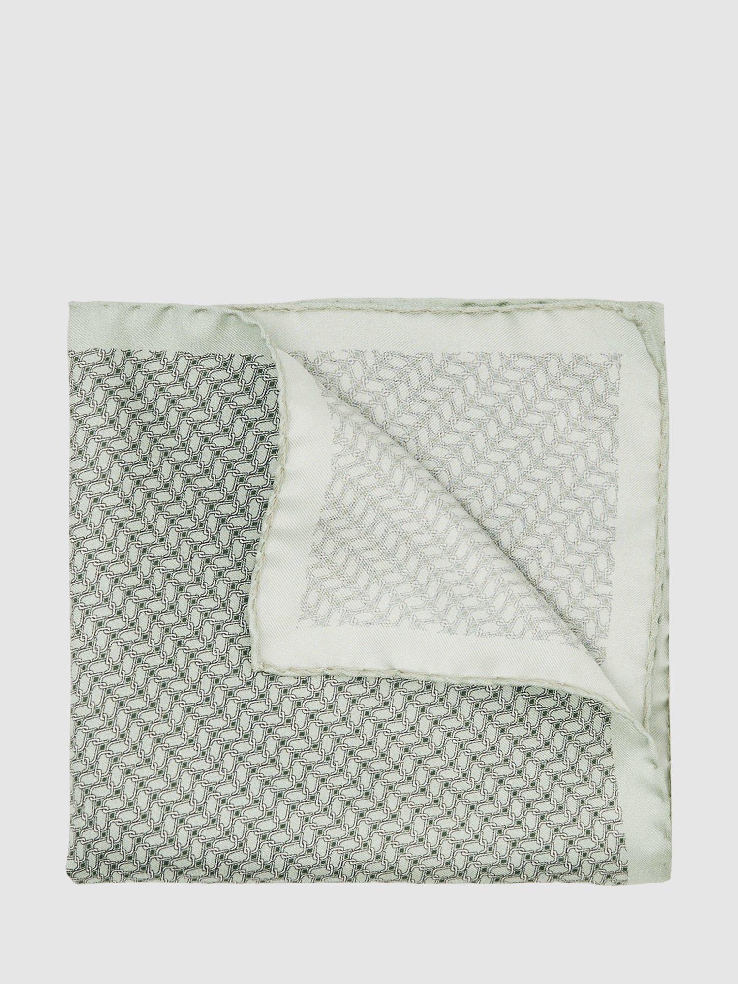 Product image 1 of 5, which shows Reiss Ottavio Geo Chain Detail Pocket Square, Sage