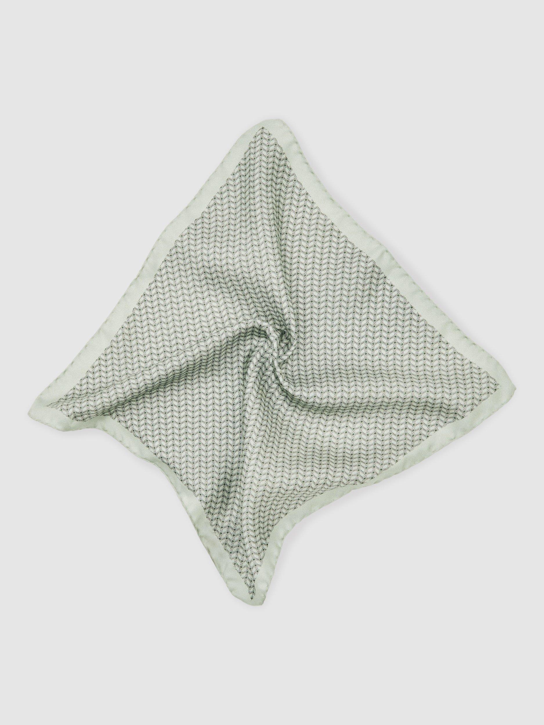 Product image 5 of 5, which shows Reiss Ottavio Geo Chain Detail Pocket Square, Sage