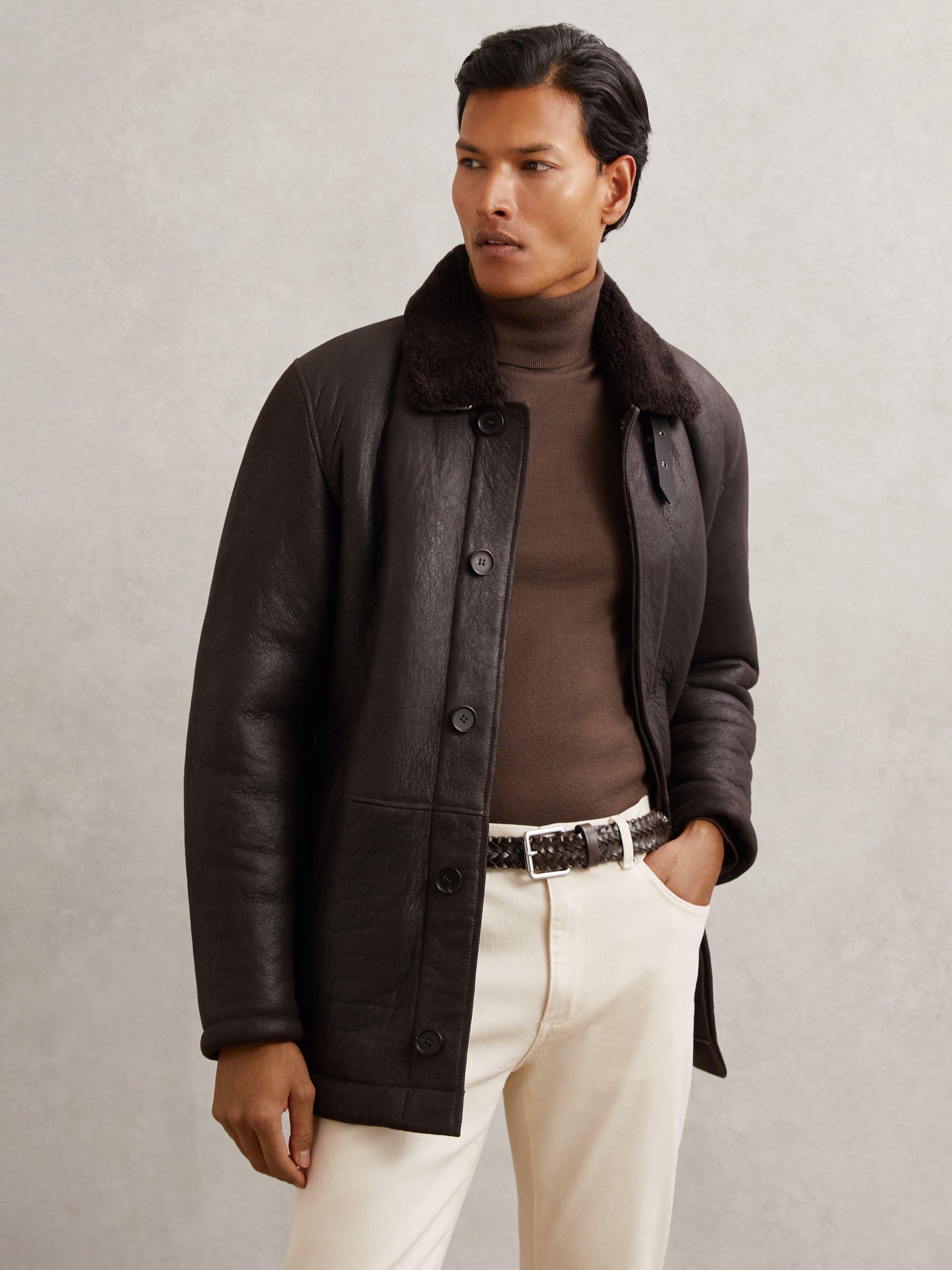 Product image 5 of 5, which shows Reiss Carlton Leather Belt, Chocolate, 28R