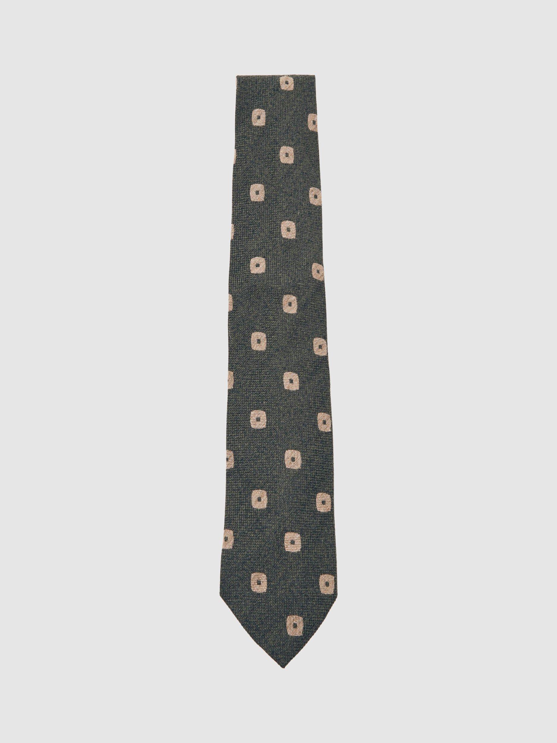 Reiss Marco Silk & Wool Blend Square Medallion Tie, Forest Green