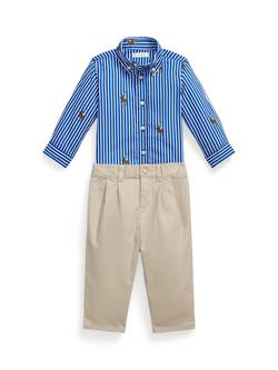 Ralph Lauren Baby Woven Polo Bear Horse Shirt and Trousers Set, Bearstripe, Equest Bearstripe