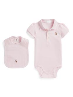 Ralph Lauren Baby Knitted Cotton 2 Piece Polo Horse Bodysuit and Bib Gift Set, Delicate Pink, Delicate Pink