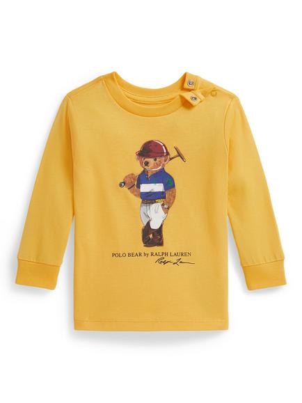 Ralph Lauren Baby Cotton Long Sleeved Polo Bear T-Shirt, Chrome Yellow, Chrome Yellow