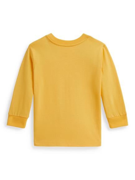 Ralph Lauren Baby Cotton Long Sleeved Polo Bear T-Shirt, Chrome Yellow - view 2, Chrome Yellow