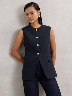 Reiss Athena Longline Waistcoat, Navy, Navy