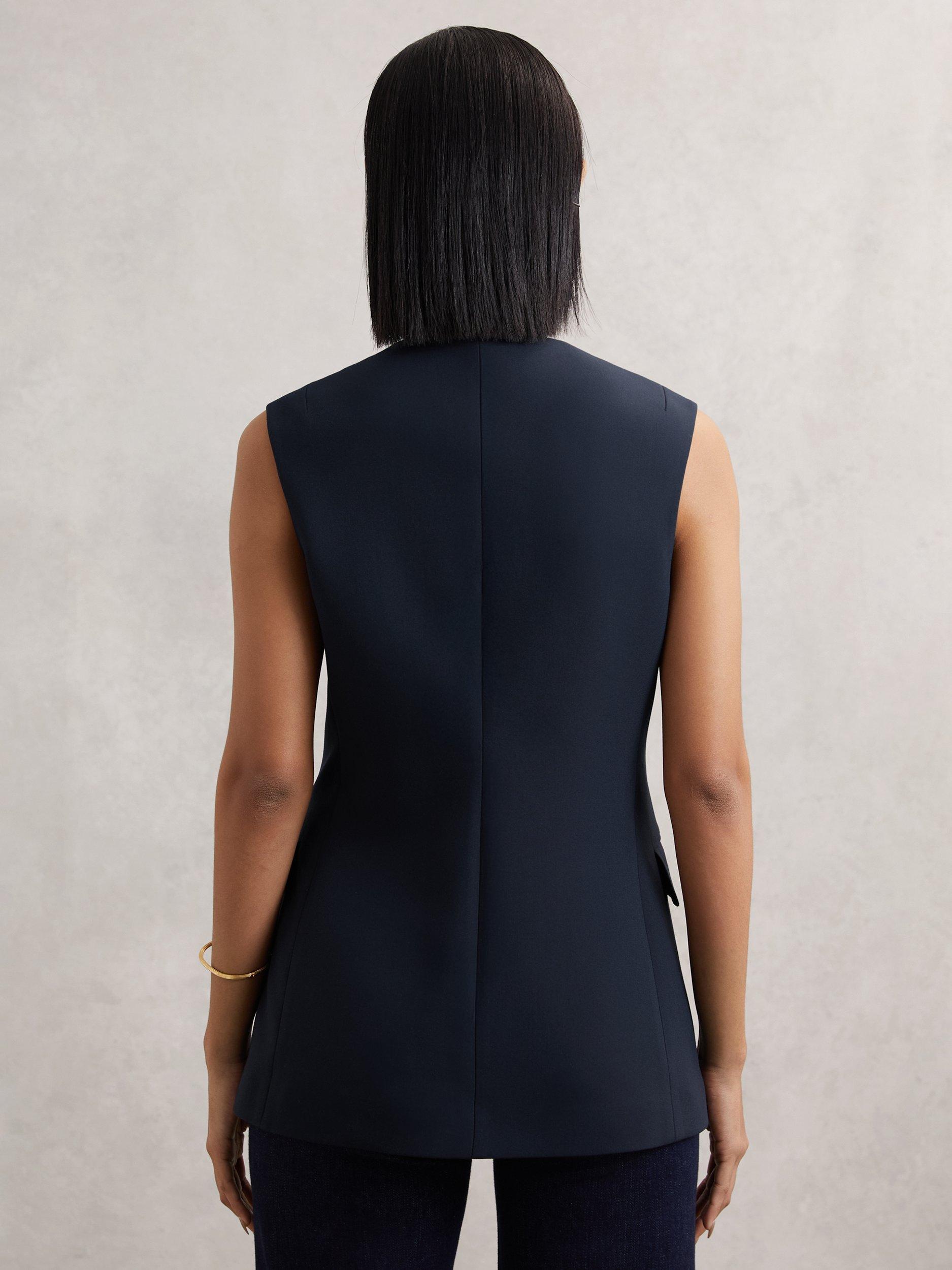 Product image 2 of 5, which shows Reiss Athena Longline Waistcoat, Navy, 6