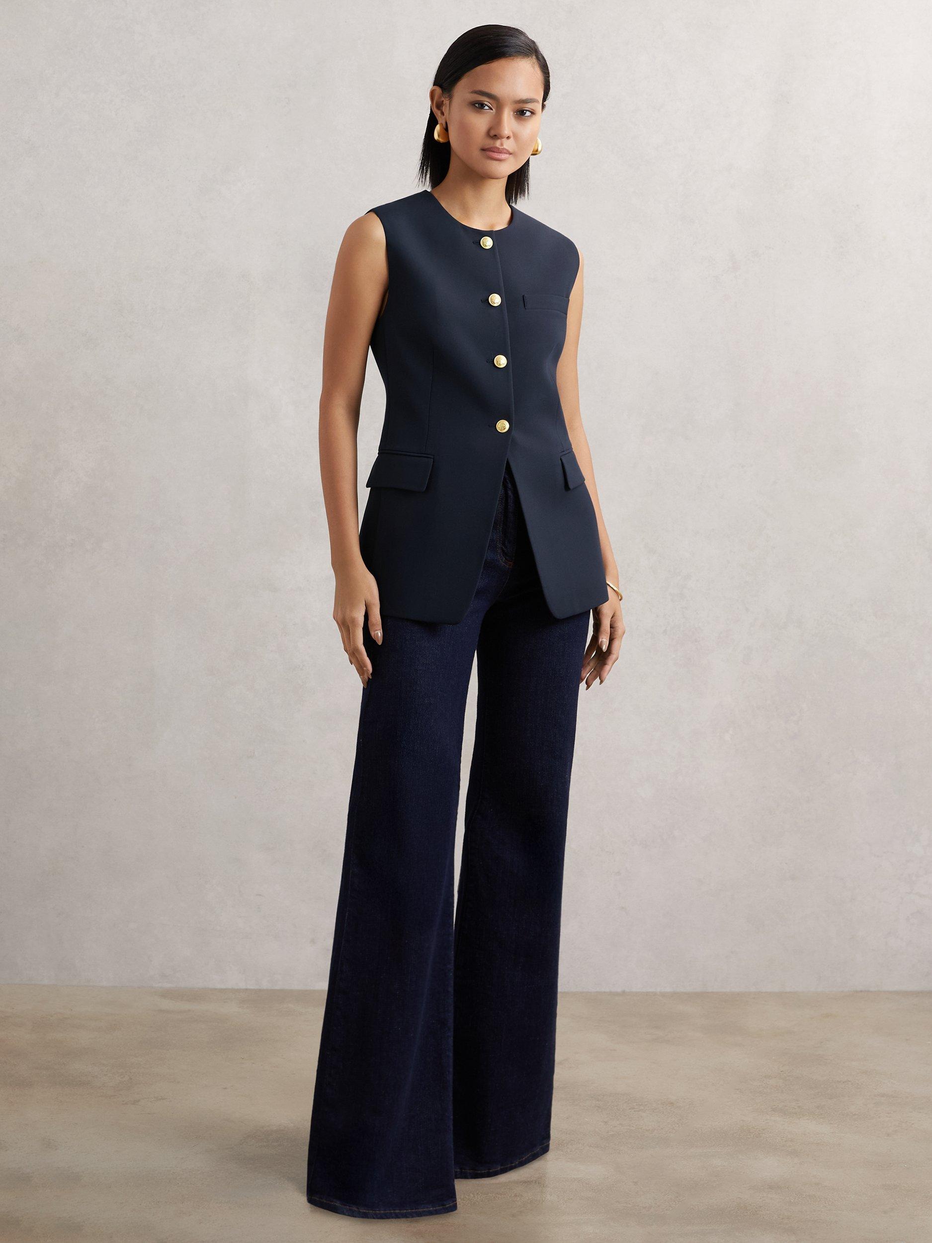Product image 5 of 5, which shows Reiss Athena Longline Waistcoat, Navy, 6