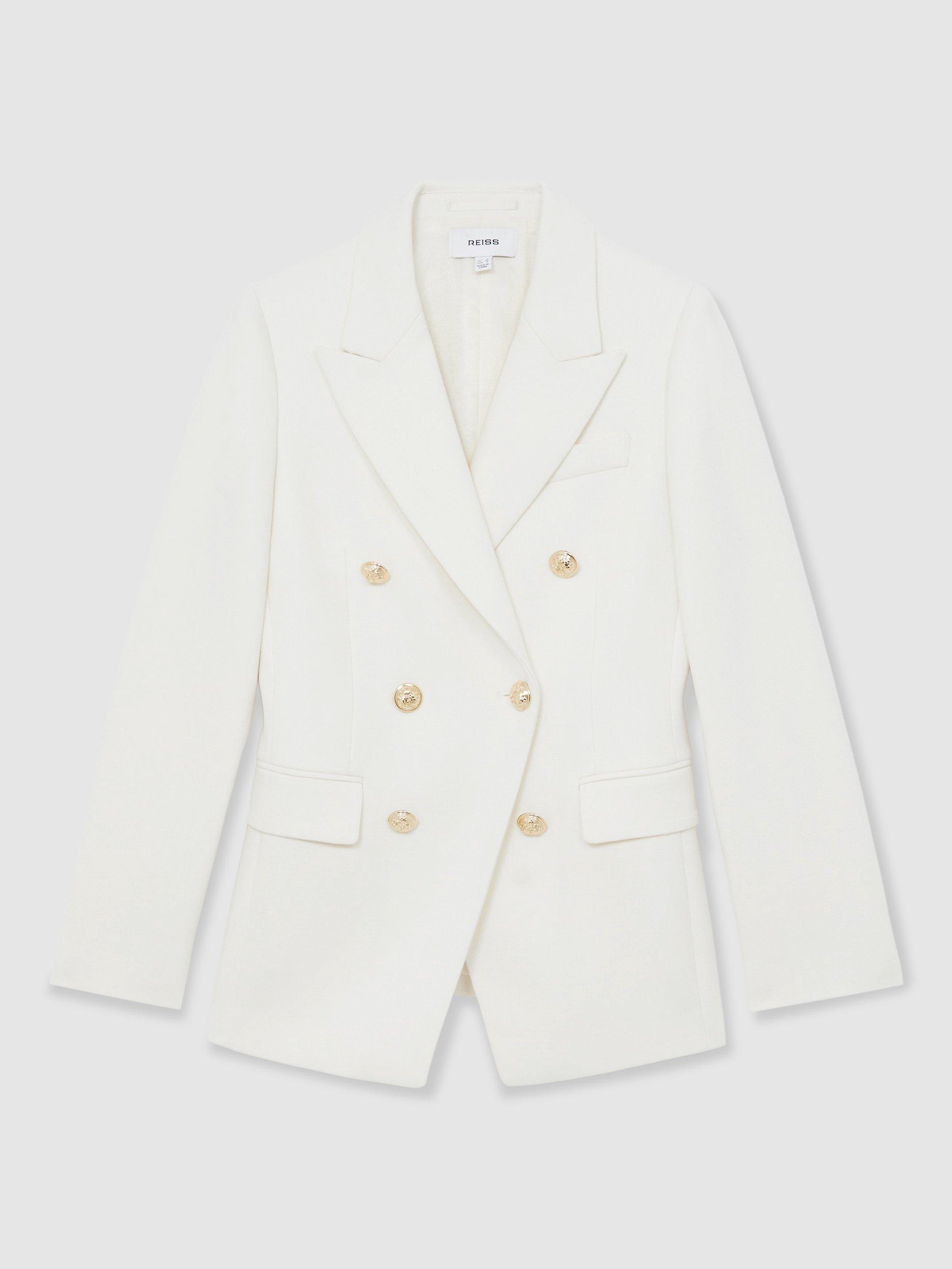 Product image 3 of 5, which shows Reiss Lily Double Breasted Wool Blend Blazer, White, 6